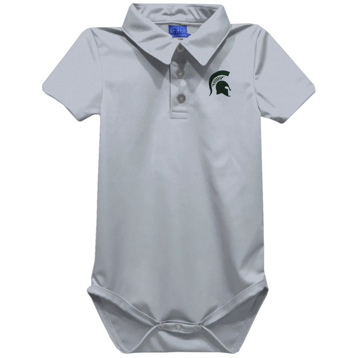 Michigan State Spartans Embroidered Gray Solid Knit Polo Onesie