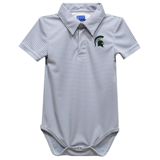 Michigan State Spartans Embroidered Gray Stripe Knit Boys Polo Bodysuit