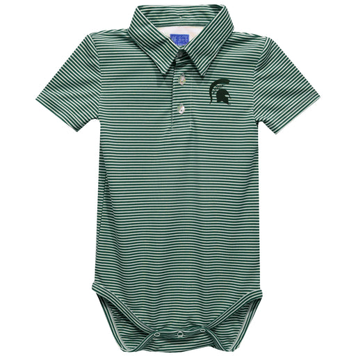 Michigan State Spartans Embroidered Hunter Green Pencil Stripe Knit Polo Onesie