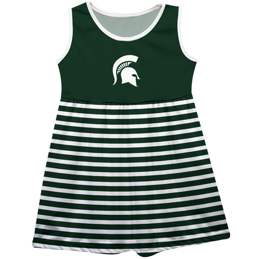 Michigan State Spartans Vive La Fete Girls Game Day Sleeveless Tank Dress Solid Green Logo Stripes on Skirt