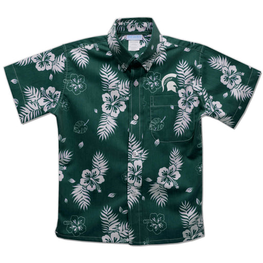 Michigan State Spartans Hunter Green Hawaiian Short Sleeve Button Down Shirt