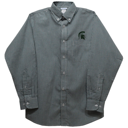 Michigan State Spartans Embroidered Hunter Green Gingham Long Sleeve Button Down