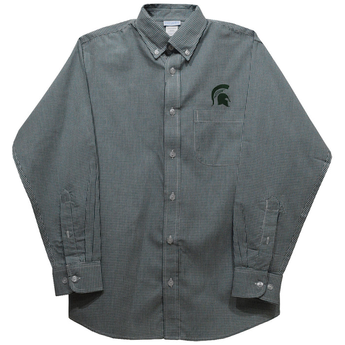 Michigan State Spartans Embroidered Hunter Green Gingham Long Sleeve Button Down