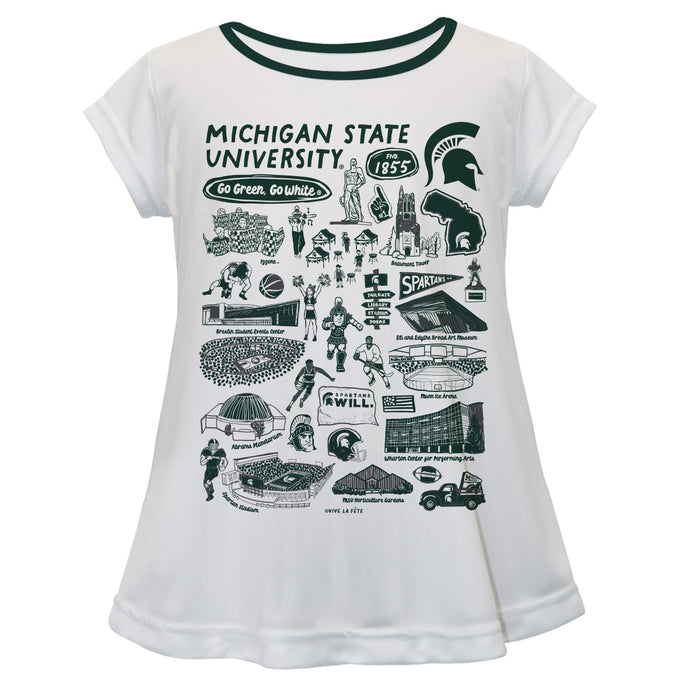 Michigan State Spartans Hand Sketched Vive La Fete Impressions Artwork White Short Sleeve Top