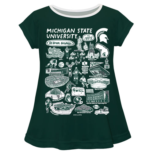Michigan State Spartans Hand Sketched Vive La Fete Impressions Artwork Green Short Sleeve Top