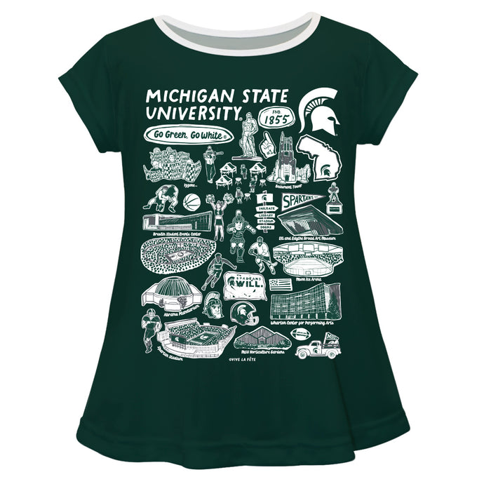Michigan State Spartans Hand Sketched Vive La Fete Impressions Artwork Green Short Sleeve Top