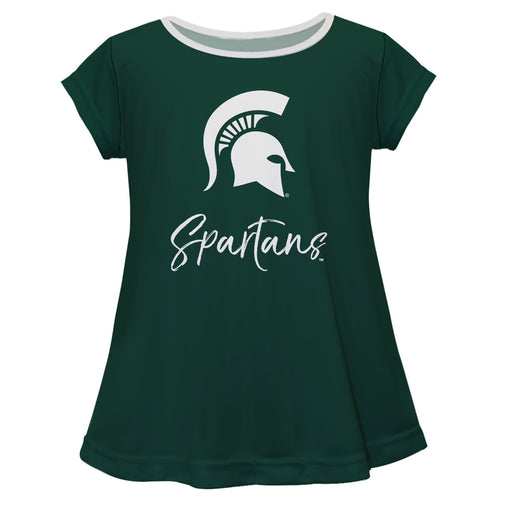 Michigan State Spartans Vive La Fete Girls Game Day Short Sleeve Green Top with School Logo and Name