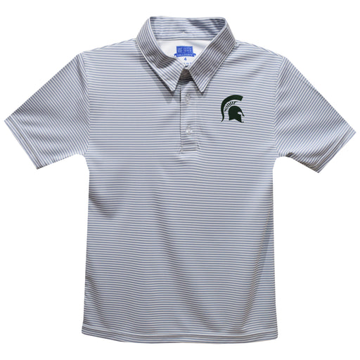 Michigan State Spartans Embroidered Gray Stripes Short Sleeve Polo Box Shirt