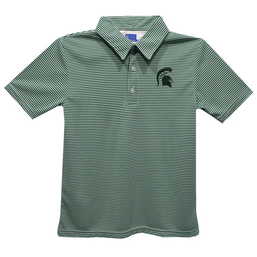 Michigan State Spartans Embroidered Hunter Green Stripes Short Sleeve Polo Box Shirt