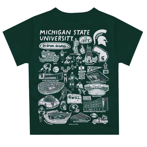 Michigan State Spartans Hand Sketched Vive La Fete Impressions Artwork Boys Green Short Sleeve Tee Shirt - Vive La Fête - Online Apparel Store