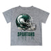 Michigan State Spartans Original Dripping Football Helmet Gray T-Shirt by Vive La Fete