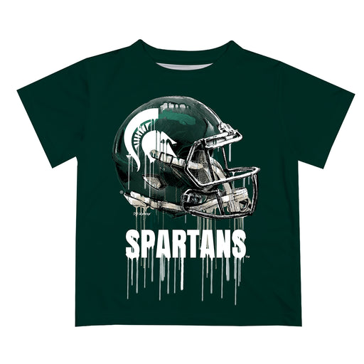 Michigan State Spartans Original Dripping Football Helmet Green T-Shirt by Vive La Fete