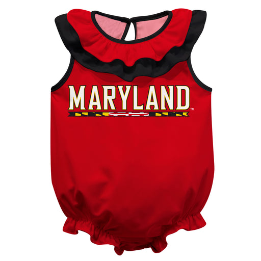 University of Maryland Terrapins Red Sleeveless Ruffle Onesie Logo Bodysuit by Vive La Fete