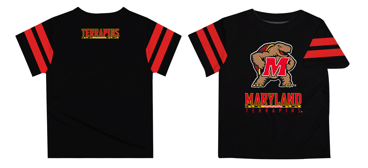 Maryland Terrapins Vive La Fete Boys Game Day Black Short Sleeve Tee with Stripes on Sleeves - Vive La Fête - Online Apparel Store