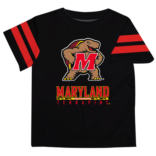 Maryland Terrapins Vive La Fete Boys Game Day Black Short Sleeve Tee with Stripes on Sleeves - Vive La Fête - Online Apparel Store