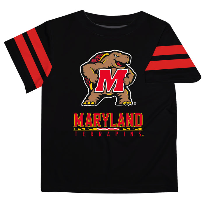 Maryland Terrapins Vive La Fete Boys Game Day Black Short Sleeve Tee with Stripes on Sleeves - Vive La Fête - Online Apparel Store