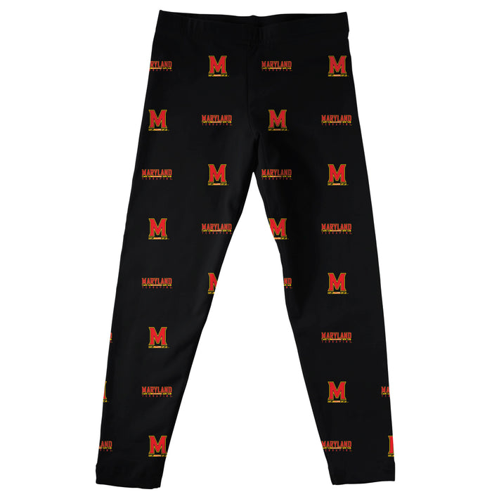 Maryland Terrapins Vive La Fete Girls Game Day All Over Logo Elastic Waist Classic Play Black Leggings Tights - Vive La Fête - Online Apparel Store