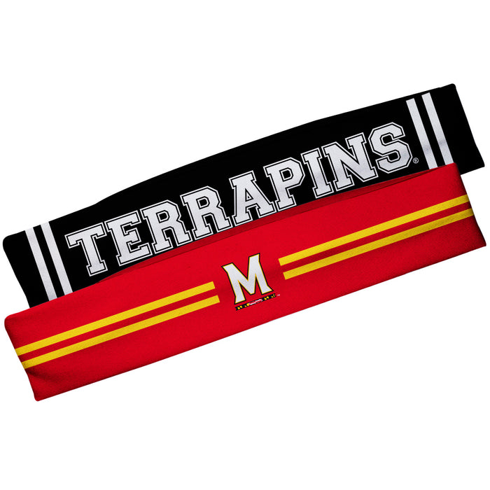 Maryland Terrapins Vive La Fete Girls Women Game Day Set of 2 Stretch Headbands Headbands Logo Red and Name Black