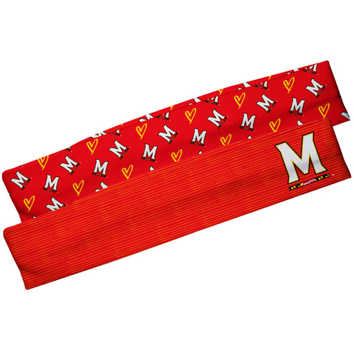 Maryland Terrapins Vive La Fete Girls Women Game Day Set of 2 Stretch Headbands Repeat Logo Red and Logo
