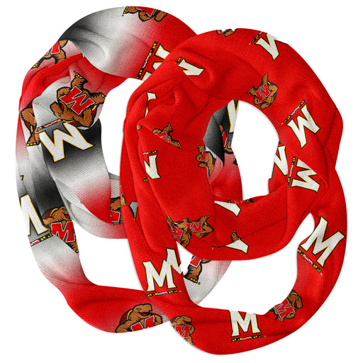 Maryland Terrapins Vive La Fete All Over Logo Game Day Collegiate Women Set of 2 Light Weight Ultra Soft Infinity Scarfs