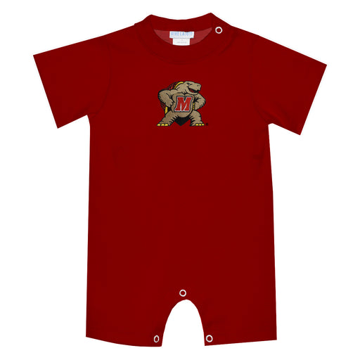 University of Maryland Terrapins Embroidered Red Knit Short Sleeve Boys Romper