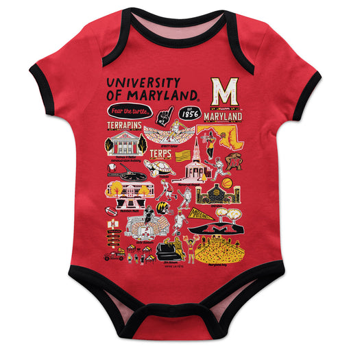 University of Maryland Terrapins Hand Sketched Vive La Fete Impressions Artwork Infant Red Short Sleeve Onesie Bodysuit