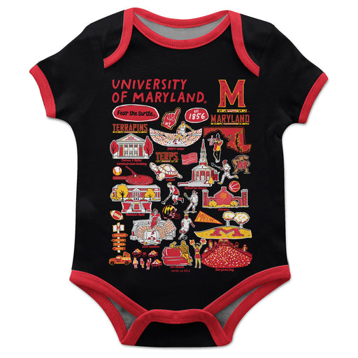 University of Maryland Terrapins Hand Sketched Vive La Fete Impressions Artwork Infant Black Short Sleeve Onesie Bodysui