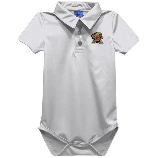 University of Maryland Terrapins Embroidered White Solid Knit Polo Onesie