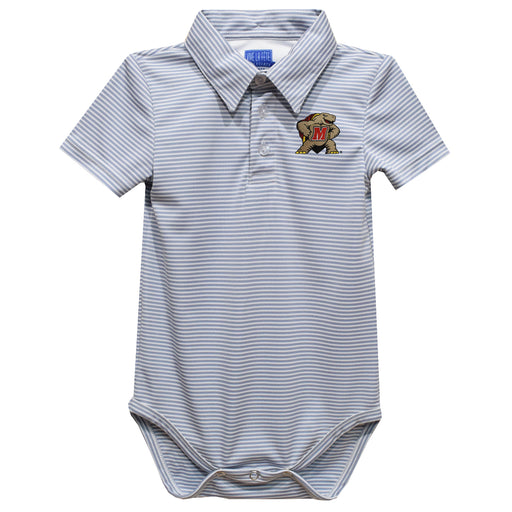 University of Maryland Terrapins Embroidered Gray Stripe Knit Polo Onesie