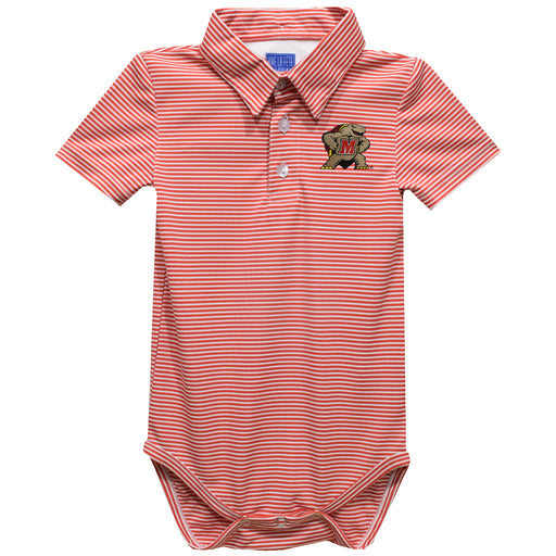 University of Maryland Terrapins Embroidered Cardinal Red Stripe Knit Polo Onesie