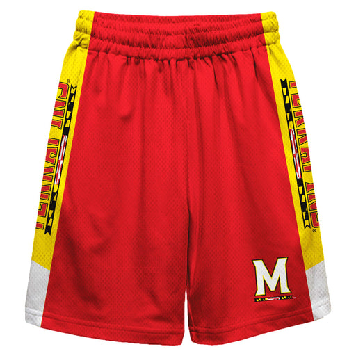 Maryland Terrapins Vive La Fete Game Day Red Stripes Boys Solid Yellow Athletic Mesh Short