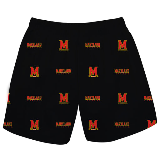 Maryland Terrapins Vive La Fete Boys Game Day All Over Logo Elastic Waist Classic Play Black Pull On Short