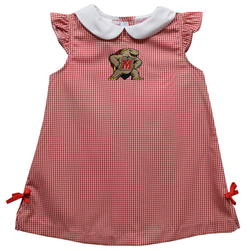 University of Maryland Terrapins Embroidered Red Cardinal Gingham A Line Dress