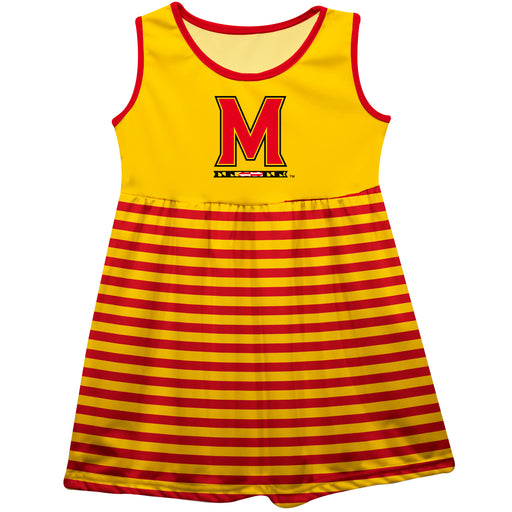Maryland Terrapins Vive La Fete Girls Game Day Sleeveless Tank Dress Solid Yellow Logo Stripes on Skirt