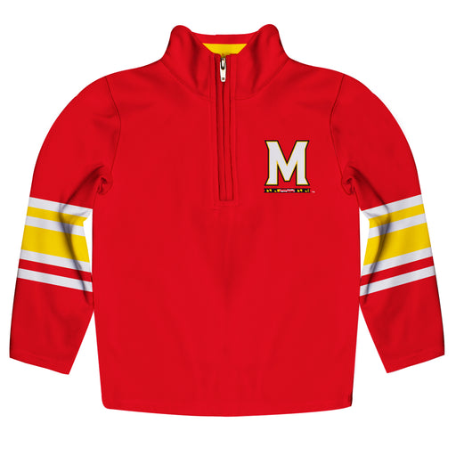 Maryland Terrapins Vive La Fete Game Day Red Quarter Zip Pullover Stripes on Sleeves