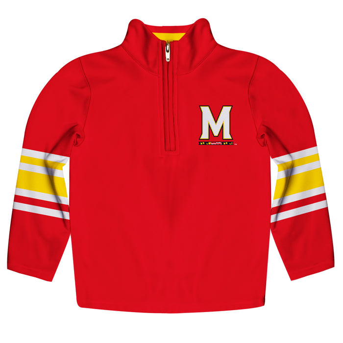 Maryland Terrapins Vive La Fete Game Day Red Quarter Zip Pullover Stripes on Sleeves