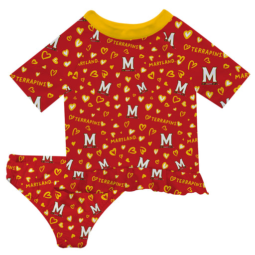 University of Maryland Terrapins Vive La Fete All Over Logo Red Long Sleeve Bikini Set