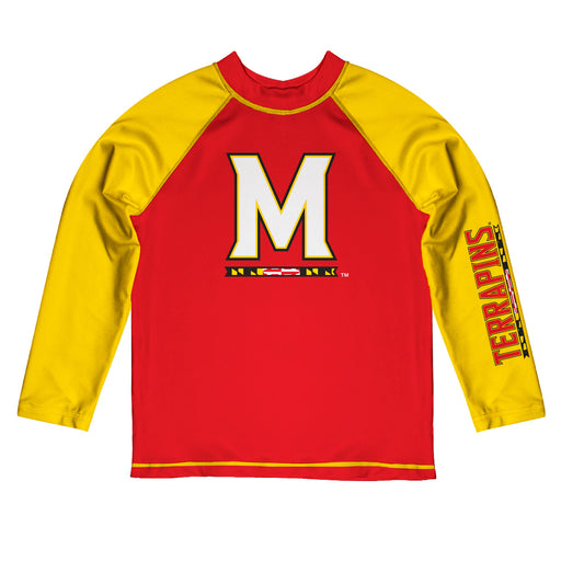 Maryland Terrapins Vive La Fete Red and Yellow Long Sleeve Raglan Rashguard