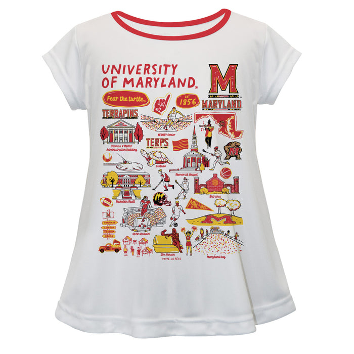 University of Maryland Terrapins Hand Sketched Vive La Fete Impressions Artwork White Short Sleeve Top