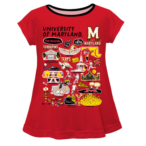 University of Maryland Terrapins Hand Sketched Vive La Fete Impressions Artwork Red Short Sleeve Top