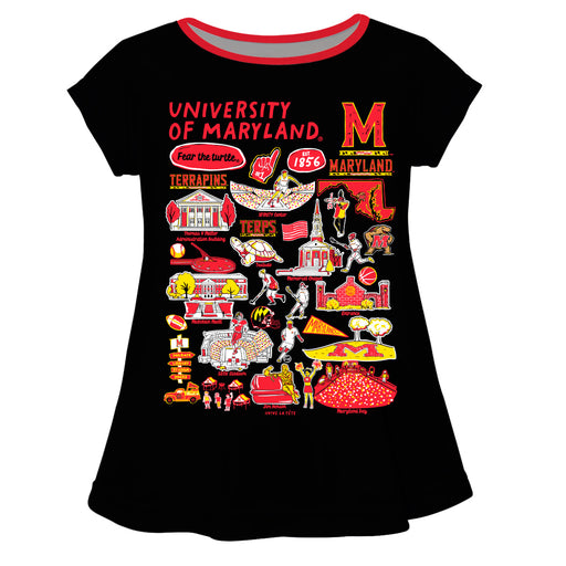 University of Maryland Terrapins Hand Sketched Vive La Fete Impressions Artwork Black Short Sleeve Top