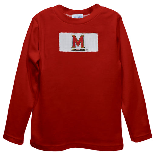 University of Maryland Terrapins Smocked Red Knit Long Sleeve Boys Tee Shirt