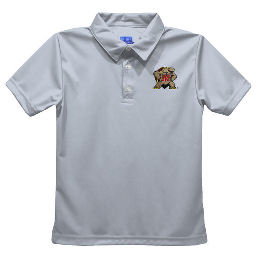 University of Maryland Terrapins Embroidered Gray Short Sleeve Polo Box Shirt