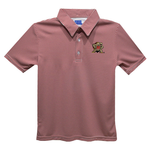 University of Maryland Terrapins Embroidered Red Stripes Short Sleeve Polo Box Shirt
