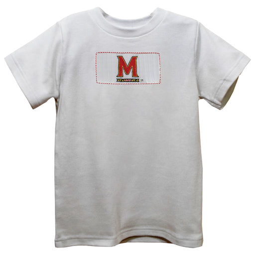 University of Maryland Terrapins Smocked White Knit Short Sleeve Boys Tee Shirt