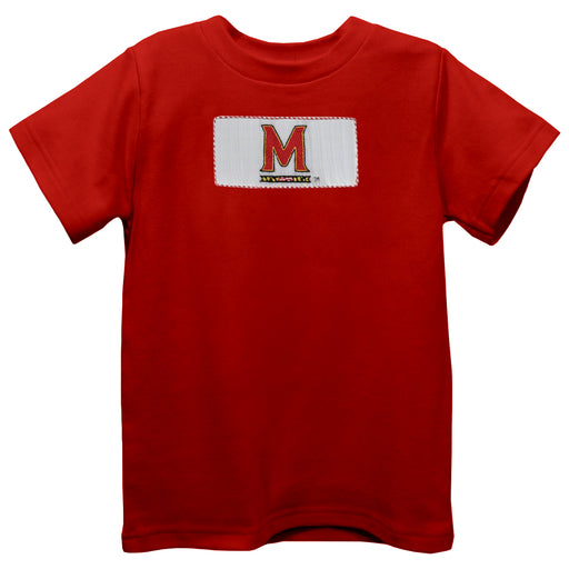 University of Maryland Terrapins Smocked Red Knit Short Sleeve Boys Tee Shirt