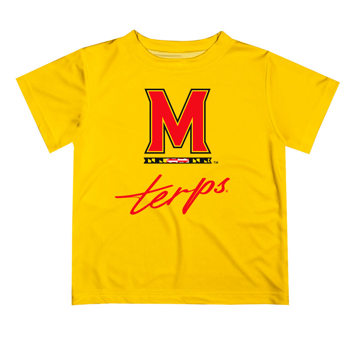 University of Maryland Terrapins Vive La Fete Script V1 Yellow Short Sleeve Tee Shirt