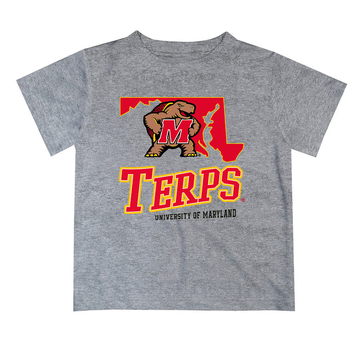 Maryland Terrapins Vive La Fete State Map Heather Gray Short Sleeve Tee Shirt