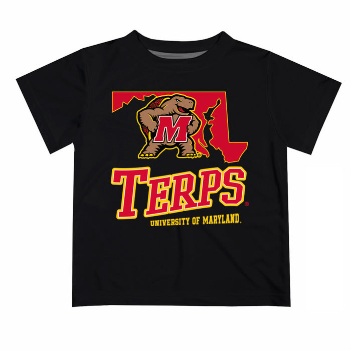 Maryland Terrapins Vive La Fete State Map Black Short Sleeve Tee Shirt