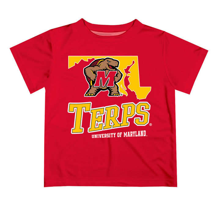Maryland Terrapins Vive La Fete State Map Red Short Sleeve Tee Shirt